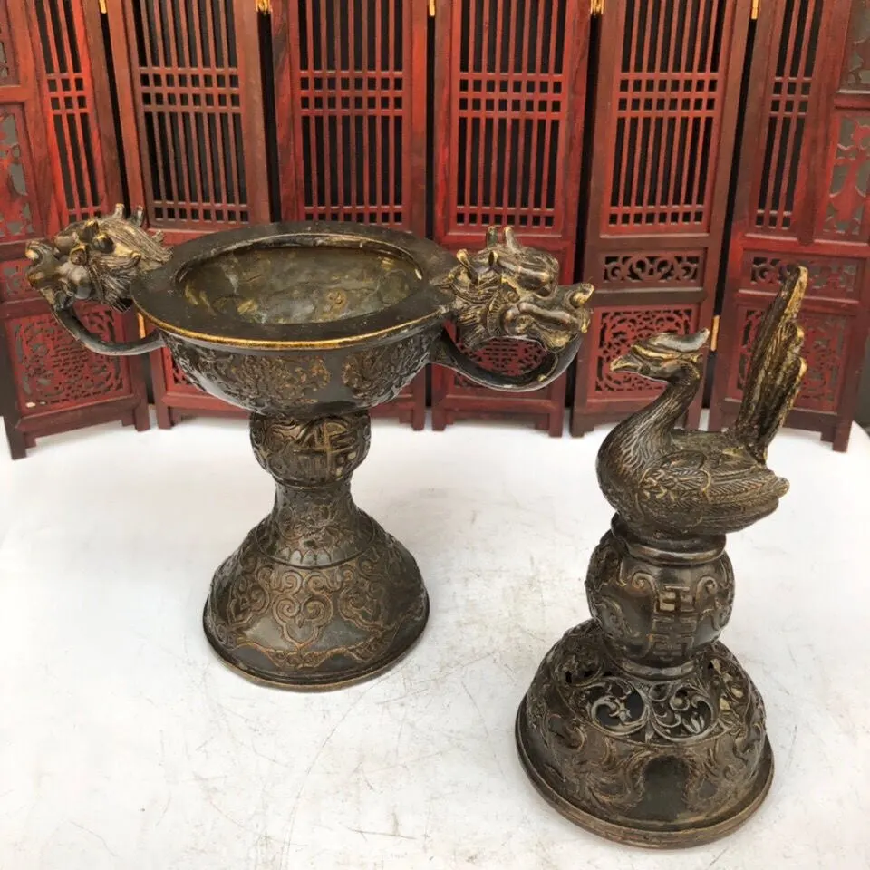 Antique Brass Animal Aromatherapy Stove Ornament Collection Double dragon Head Stove Home Desktop Decoration Creative Gifts