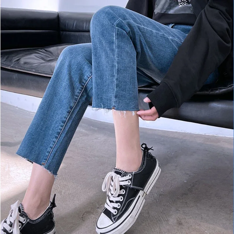 청바지 여성 한국 스타일 Feminino 바지 캐주얼 하이 웨이스트 학생 가을 기본 소프트 트렌디 슬림 streetwear 솔리드 여성용 핏