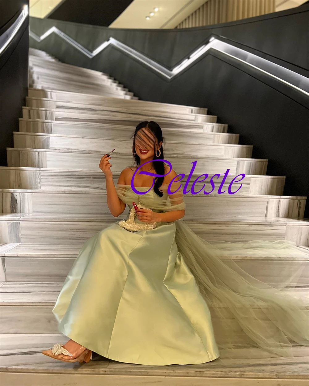 Customized Strapless Sleeveless Satin Ankle Length A-Line Evening Dress Exquisite Party Dresses Sparkly Special Occasion Gowns