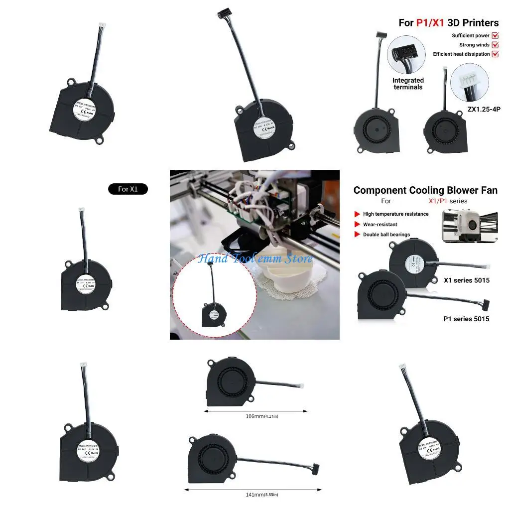 

H37F Professional 5015 Cooling Fan Silents Double Ball Bearing Mechanism Heat Management for 3D Printing