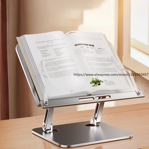 Soporte de lectura multifuncional de aleación de aluminio, altura ajustable, almacenamiento para ver la lectura en el hogar y la Oficina