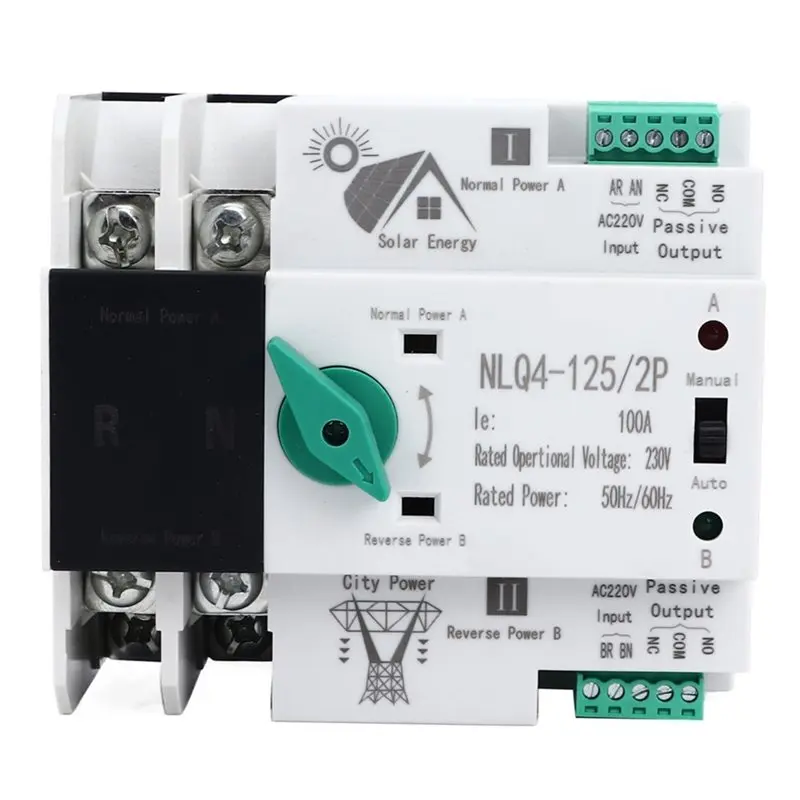 ALIM-NLQ4-125/2P Dual Power Transfer Switch Fast Switching Automatic 230V AC 100A For Home For Factory Generator Backup ATS