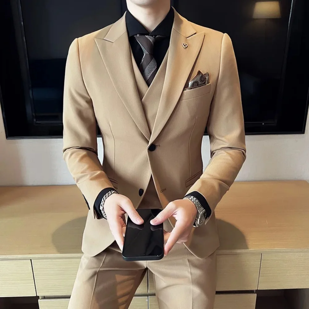 بدلة معطف واق من المطر مزدوجة الصدر للرجال، سترة بسيطة غير رسمية، مجموعة مطابقة ذات تصميم عالي الجودة