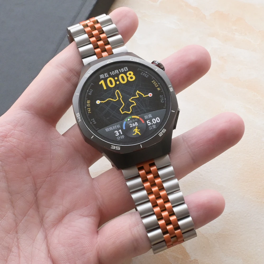 チタンオレンジステンレススチールバンド Huawei 社 Watch GT4 GT 5 Pro 46mm 究極の高級 22mm メタルストラップ Huawei Watch 4 Pro 用