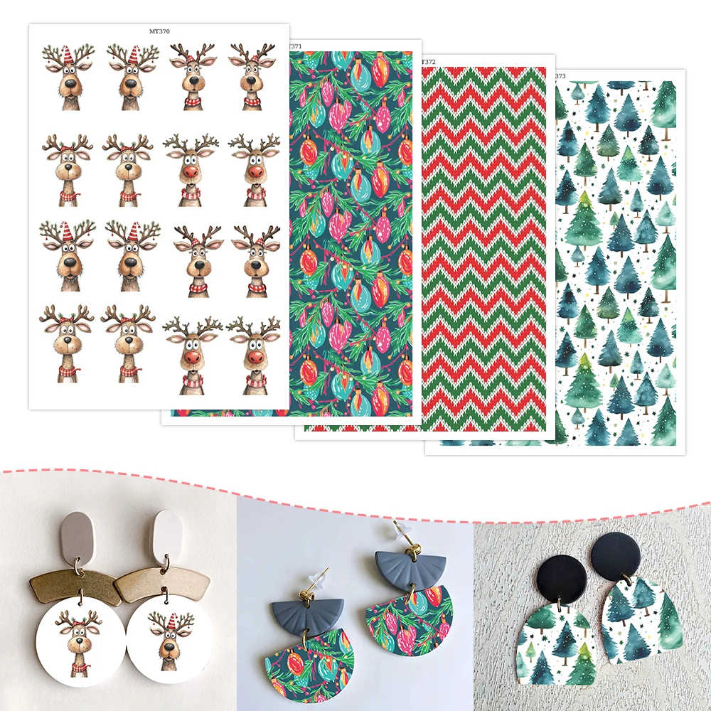 

Christmas Tree Moose Blub Polymer Clay Transfer Paper Wavy Stickers for DIY Jewelry Earring Printing Paper Making Decal 2025