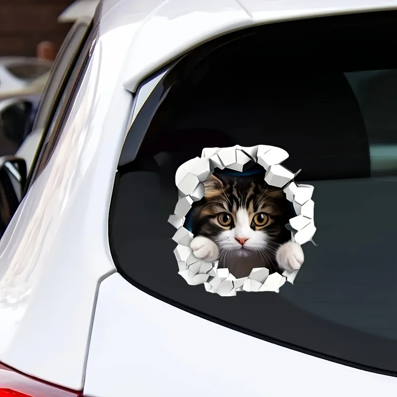 Realistic 3D Cat Peek Car Stickers - Durable PVC Vinyl for use outside cars, motorcycles, laptops and windows
