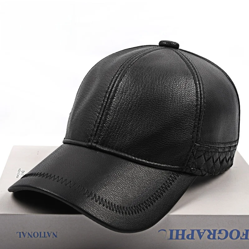 sheepskin-baseball-cap-men's-outdoor-casual-warm-genuine-leather-hat-middle-aged-and-elderly-dad-round-duckbill-cap-fall-winter