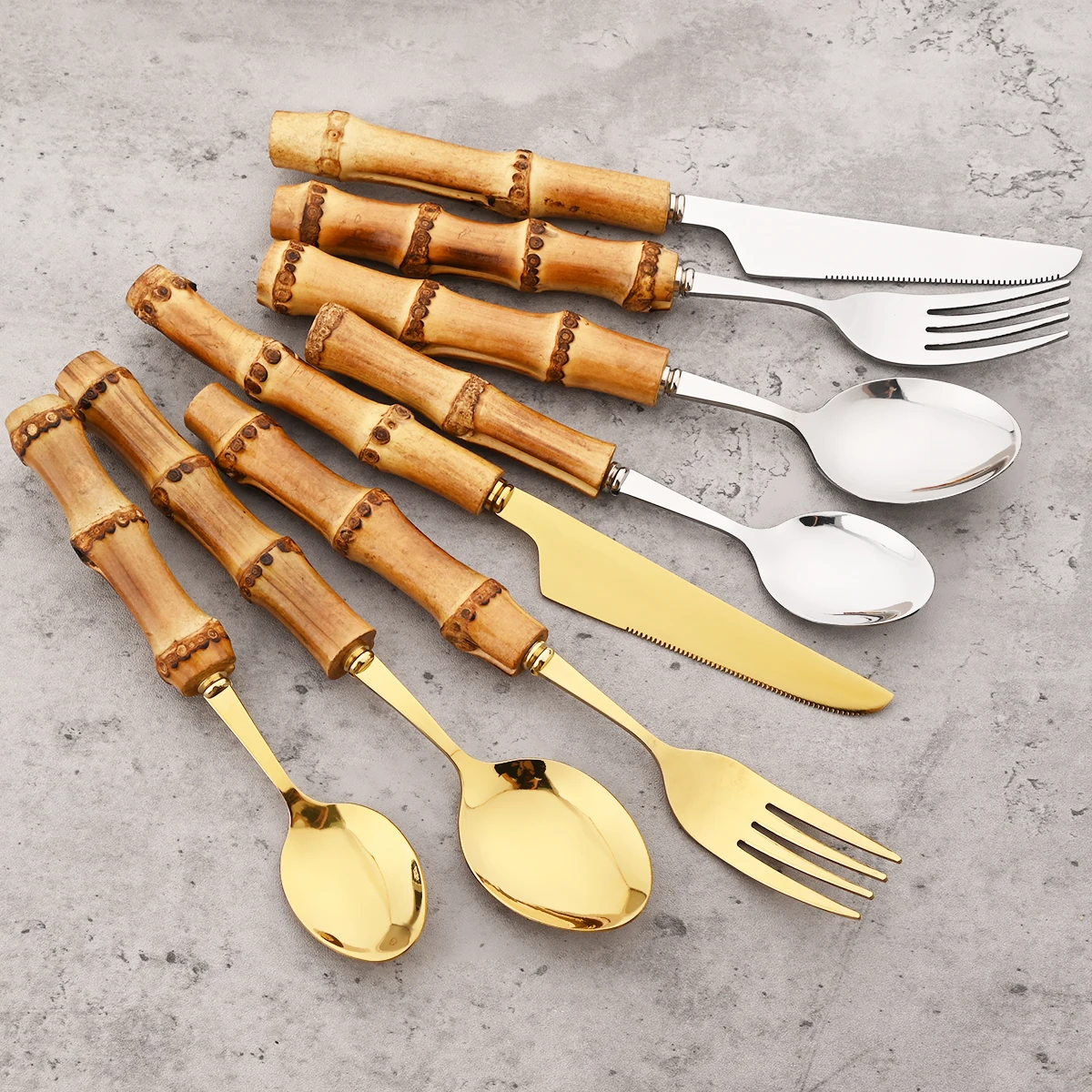 16/24pcs Creative Bamboo Handle Dinnerware Steak Knife Fork Coffee Spoon Flatware Set Stainless Steel Cutlery Kitchen Tableware