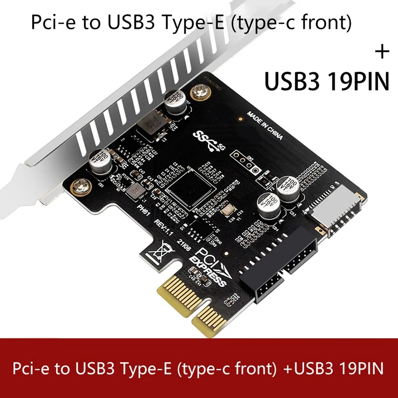 Pci Express Card Pcie to USB3 Type-E Front Type-C 19P Expansion Card Compatible Pci-E X1 X4 X8 X16 Interface