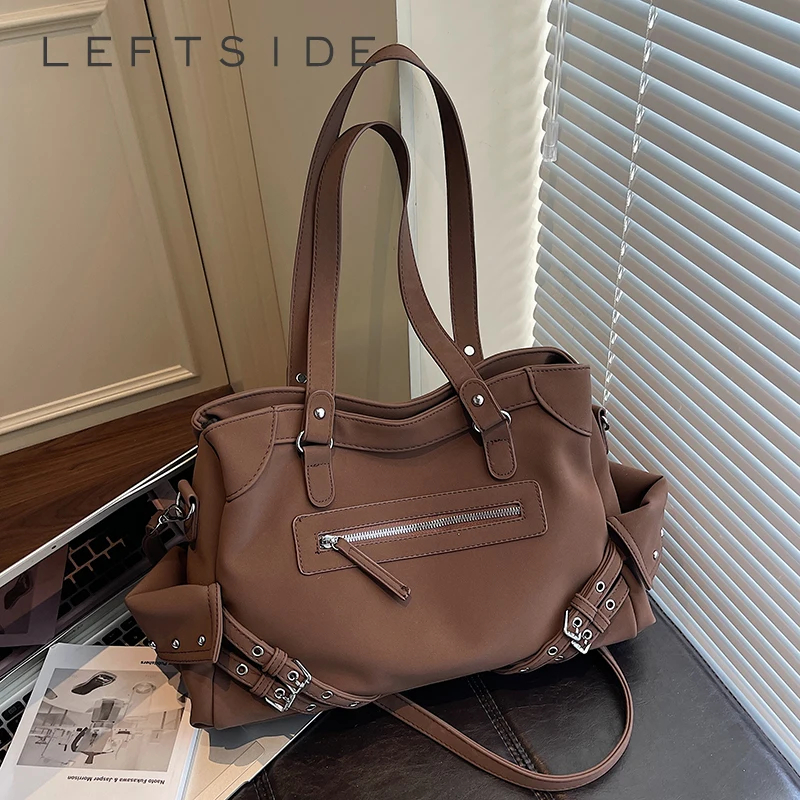 

LEFTSIDE Women PU Leather Shoulder Bag 2025 Winter Fashion Retro New Short Handle Tote Bag Luxury Designer Handbags and Purses