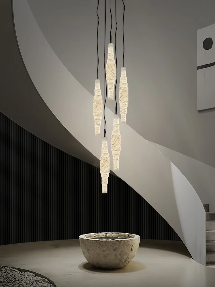 

Luxury Veined Marble 2025 Chandelier Hand-Carved Natural Alabaster Pendant Light Modern Farmhouse Lighting For Dining Room