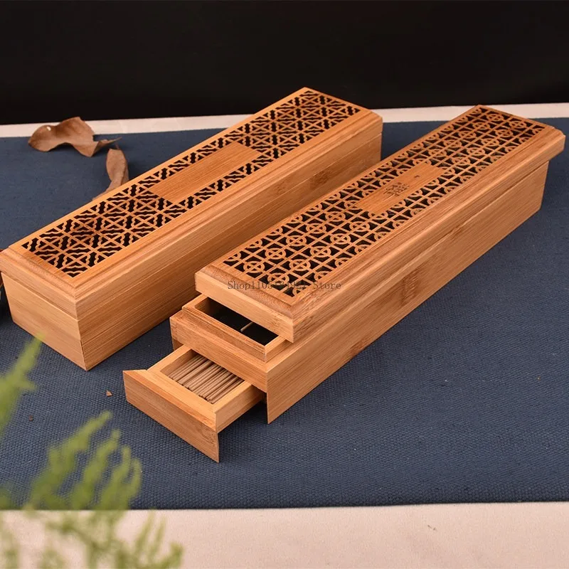 Double-layer Bamboo and Wood Hollow Out Incense Box Horizontal Aromatherapy Burner Home Bedroom Ornaments Soothing Meditation