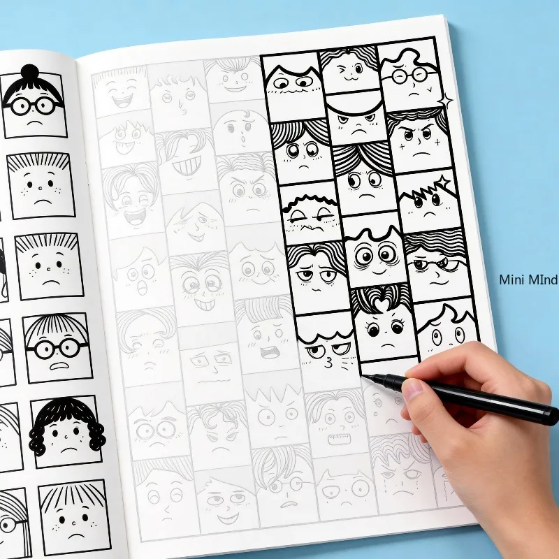 A Picture Book with Facial Portraits, Simple Strokes, Line Drawings, and Coloring, Black and White Line Drawings, Large Size