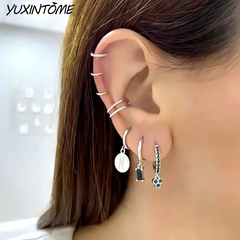 925 Sterling Silver Needle Punk Black Series Small Hoop Earrings for Women 24K Gold Earrings Trend Jewelry Ear Accessories