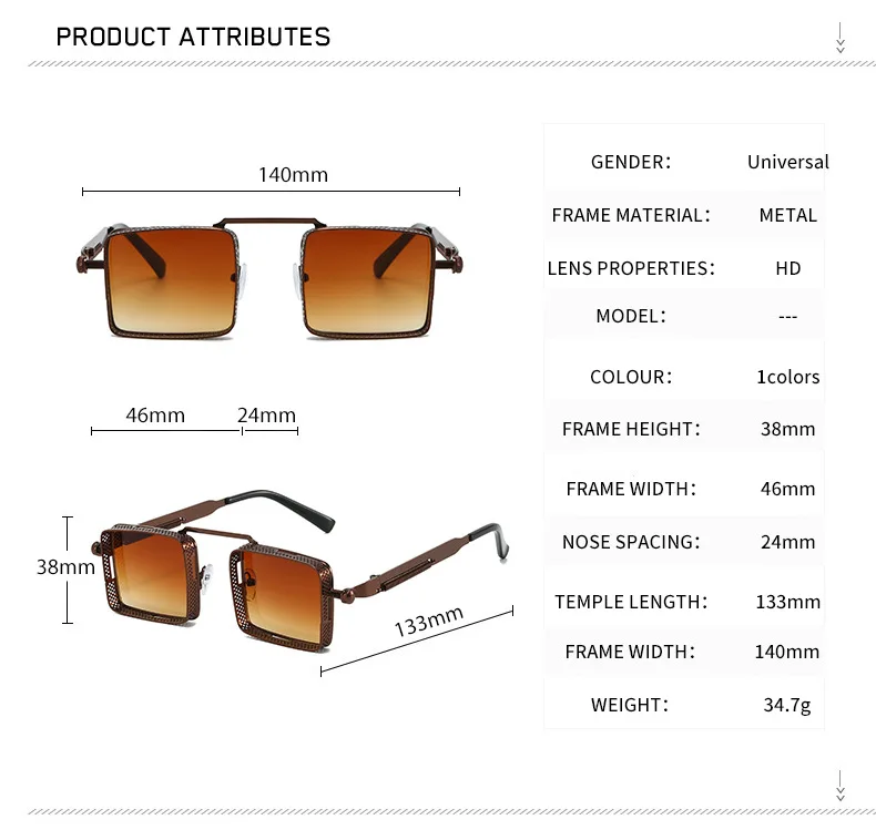 New Steampunk Hollow Metal Double Beam Sunglasses Unisex Hip Hop Unique Travel Decor UV400 Sun Glasses