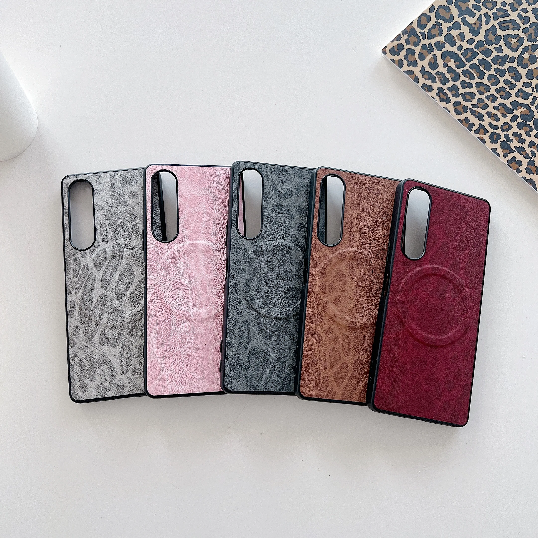 

Slim Wireless Charging Magnetic Leopard Pattern Leather Matte Hard Phone Case For Sony Xperia 1 IV 10 5 V 1 VI 10VI 5IV Funda