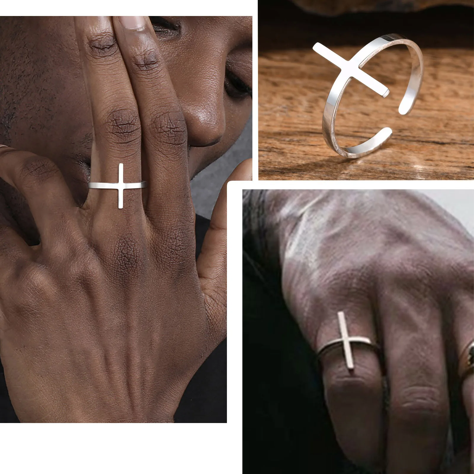

Vnox Personality Cross Rings for Men Women, Never Fade Silver Color Stainless Steel Open Finger Band,Religion Faith Jewelry