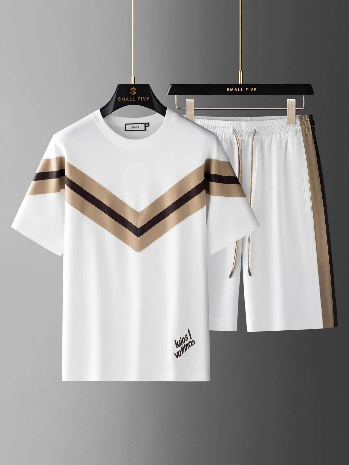 

JSBD Summer high-end contrasting color woven strap Modal cotton short sleeve and shorts two-piece men's casual sportswear set