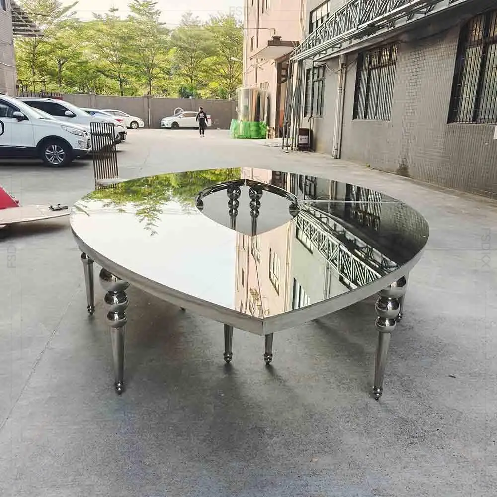 

FSDKX Modern New Design Mirror Glass Top Sliver Stainless Steel Oval Dining Table for Wedding and Event
