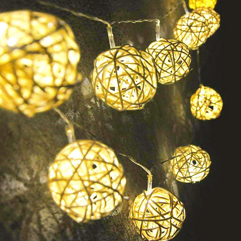 2M/6M/10M Rattan Ball String Light USB/Battery Box Party Christmas Wedding Holiday Light Home Garden  Patio Party Fairy Light