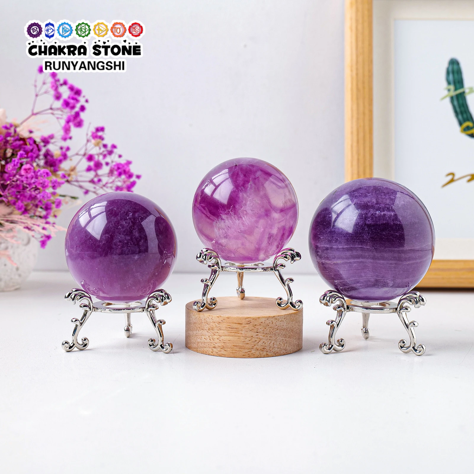 

Natural Crystal Stone Purple Fluorite Ball Polished Healing Home Decoration Reiki Office Desk Ornament Fengshui Collection