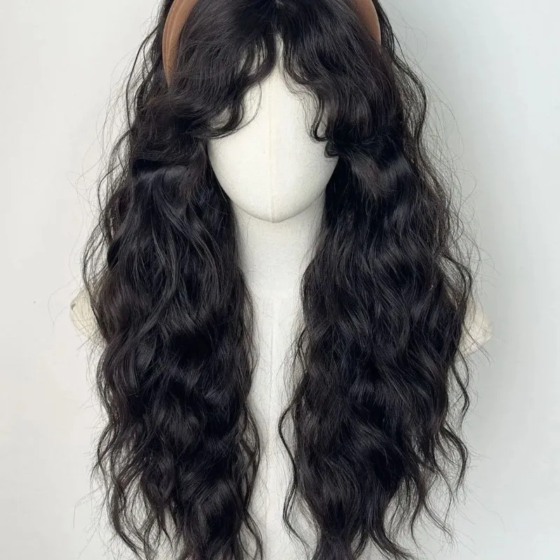 Women Full Head Wig with Tight Egg Rolls, Natural Dark Tea Tone, Light & Fluffy Texture,  for Everyday Styling [only wigs]
