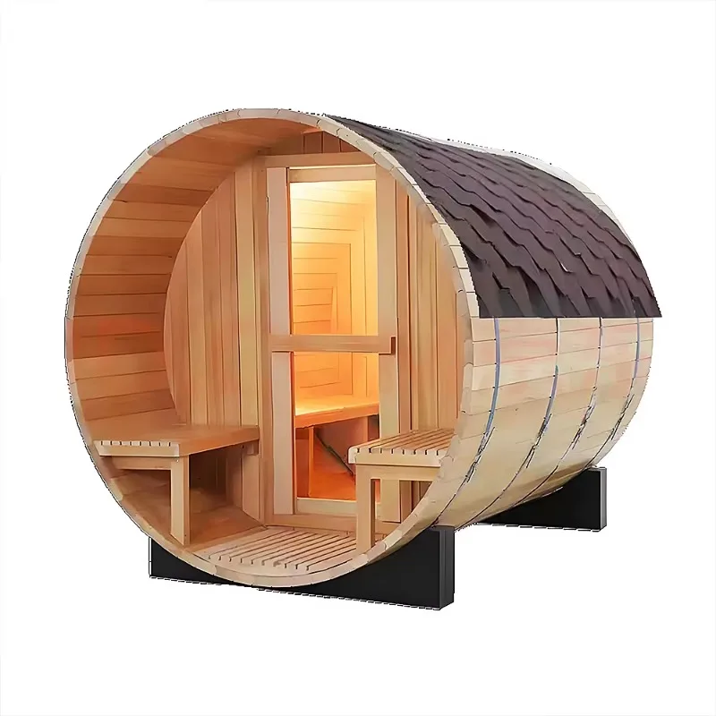 Wholesale 1-2 Person Home Far Factory Red Cedar Wooden Prefabricated Rustic Canadian Cedar Outdoor Barrel Sauna