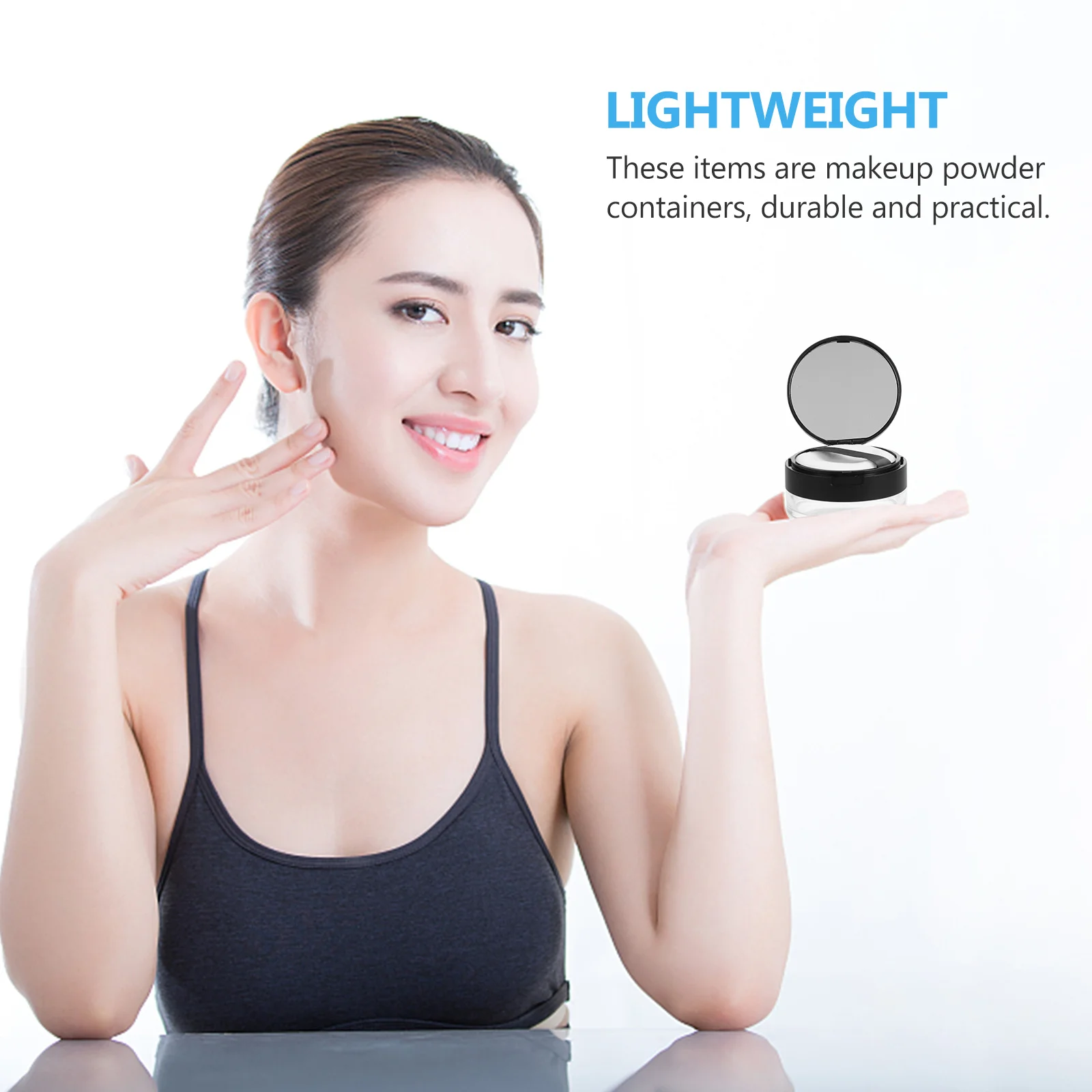 

2Pcs Black Empty Loose Powder Box Portable Compact Makeup Containers Travel Powder Case Elastic Mesh Included