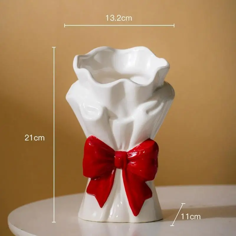 

Ins French Ceramic Vase Bowknot Design, Modern Flower Vase for Home Living Room Table Decoration, Wedding Centerpiece Gift