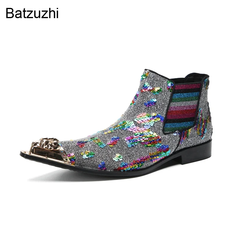 Batzuzhi Luxury Design Men's Boots Shoes Sequin Leather Ankle Boots Men Fashion Party, Wedding Botas Men, Big Size US6-us12!