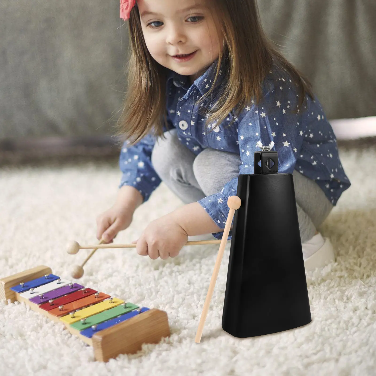 1Set Metal Cowbell Instrument with Stick Versatile Hand Percussion Cowbell for Beginners Drum Sets Band Practice Music Education view 5
