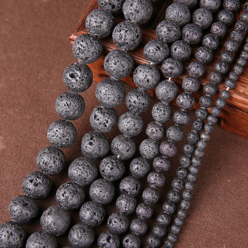 Grade A 4/6/8/10/12mm Natural Lava Stone Beads For Jewelry Making Black Round Volcanic Rock Strand DIY Bracelet Earrings Maken