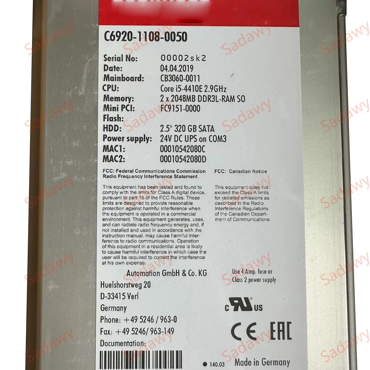 Beck-hoff original C6920-1108-0050 ตู้ควบคุม PC อุตสาหกรรม