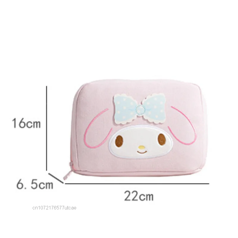 Sanrio Hello Kitty Kuromi Melody Cute Embroided Pattern Cosmetic Bags Large Capacity Cartoon Canvas Women Makeup Bag Stroage Bag