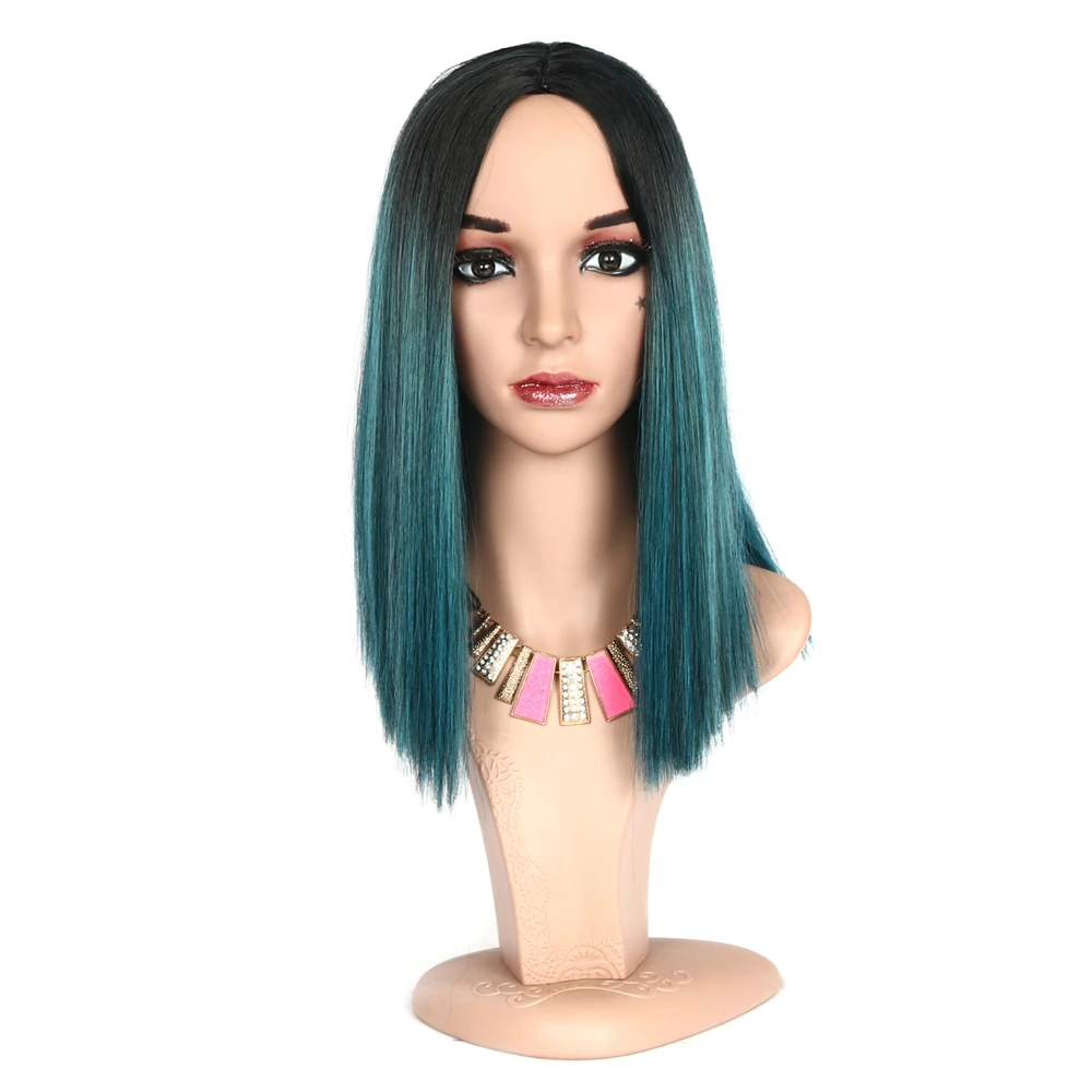 MSIWIGS Women Short Two Tone Black and Green Synthetic Wigs Cosplay For Party