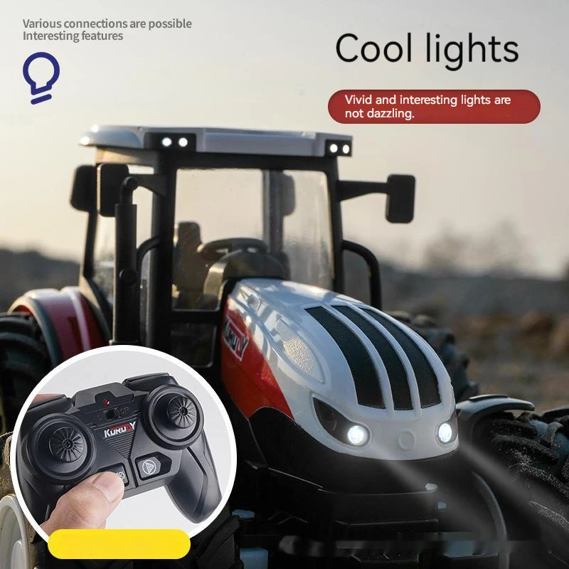 Fazenda rc trator reboque liga transporte veículo engenharia agricultor simulação brinquedos com farol led simulador de agricultura