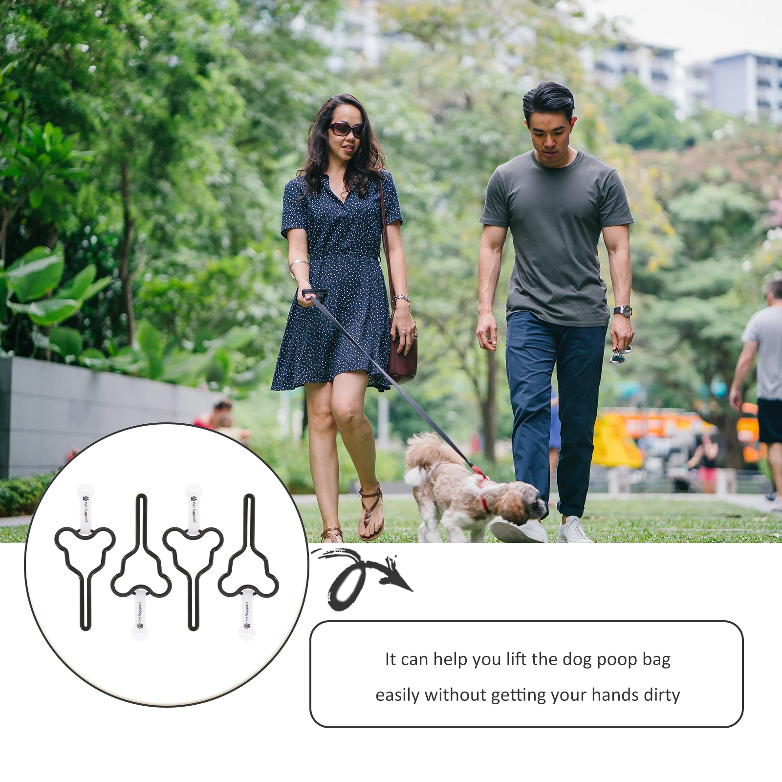 

4pcs Dog Poop Bag Clip Portable Trash Holder Durable PP Material Lightweight Pet Cleaning Supplies Black Color