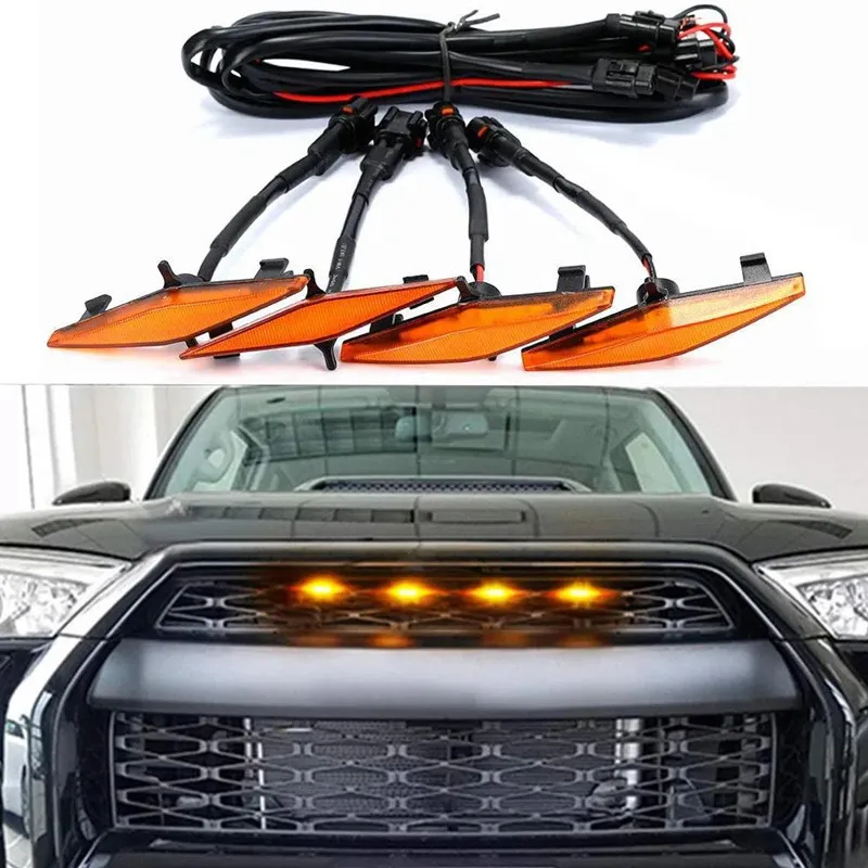 

4PCS LED Front Grille Lights White Amber Light External Grille Lamps Daytime running lamps For Toyota 4Runner TRD Pro 2014-2019