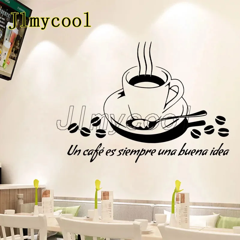 

Un Cafe Es Sirmpre Una Buena Idea Испанские наклейки на стену Гостиная Ресторан Декор Наклейки Украшение дома Кофейные обои