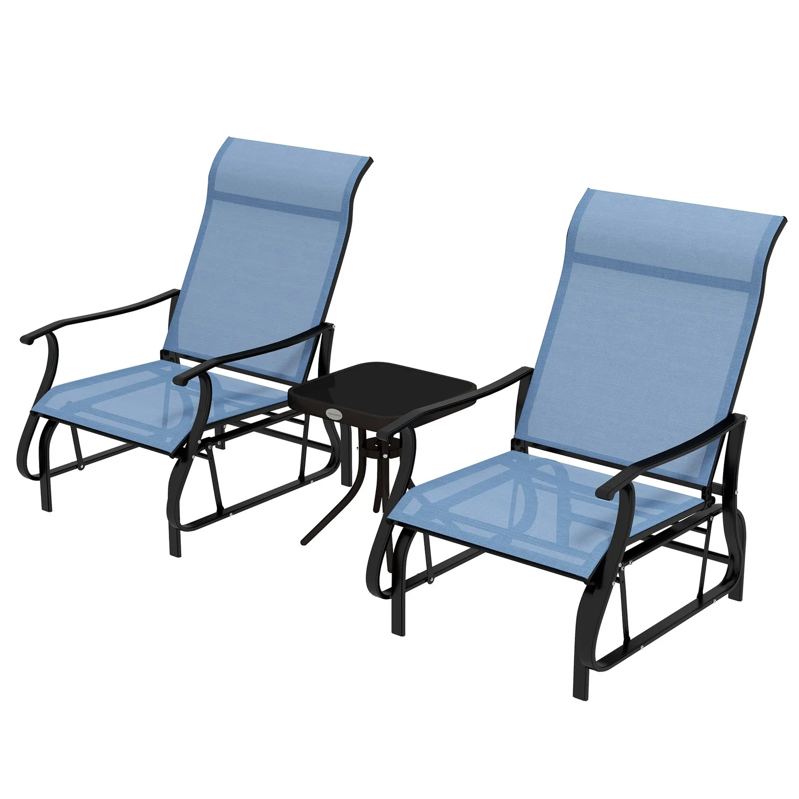 

3 Piece Outdoor Gliders Bistro Set with Glass Top Table for Patio Garden Porch