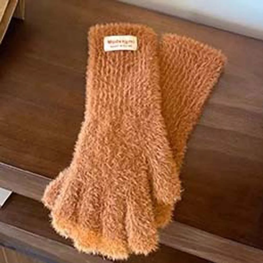 Cute Y2K Soft Finger Gloves Faux Rabbit Hair Touch Screen Candy Color Gloves Thickened Furry Anti-cold Mittens Outdoor