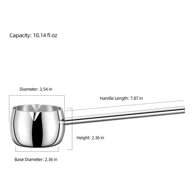 Мини-подогреватель масла с длинной ручкой, индукционный подогреватель молока, кастрюля, маленькая кастрюля SUS316, трехслойная нержавеющая сталь (300 мл)