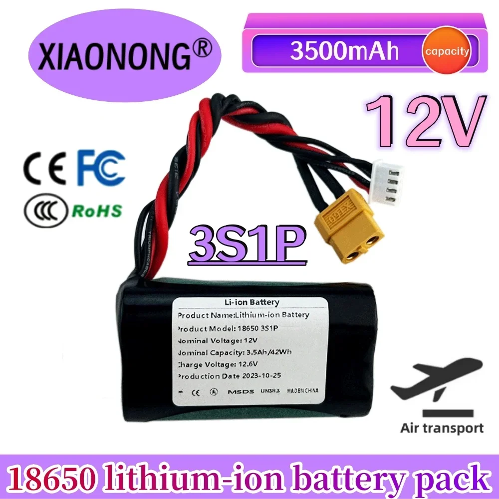 3S1P 12V 3500mAh 42Wh UAV Rechargeable high-quality Li-ion Battery, for Various RC Airplane Quadrotor Connector XH2.54+XT60