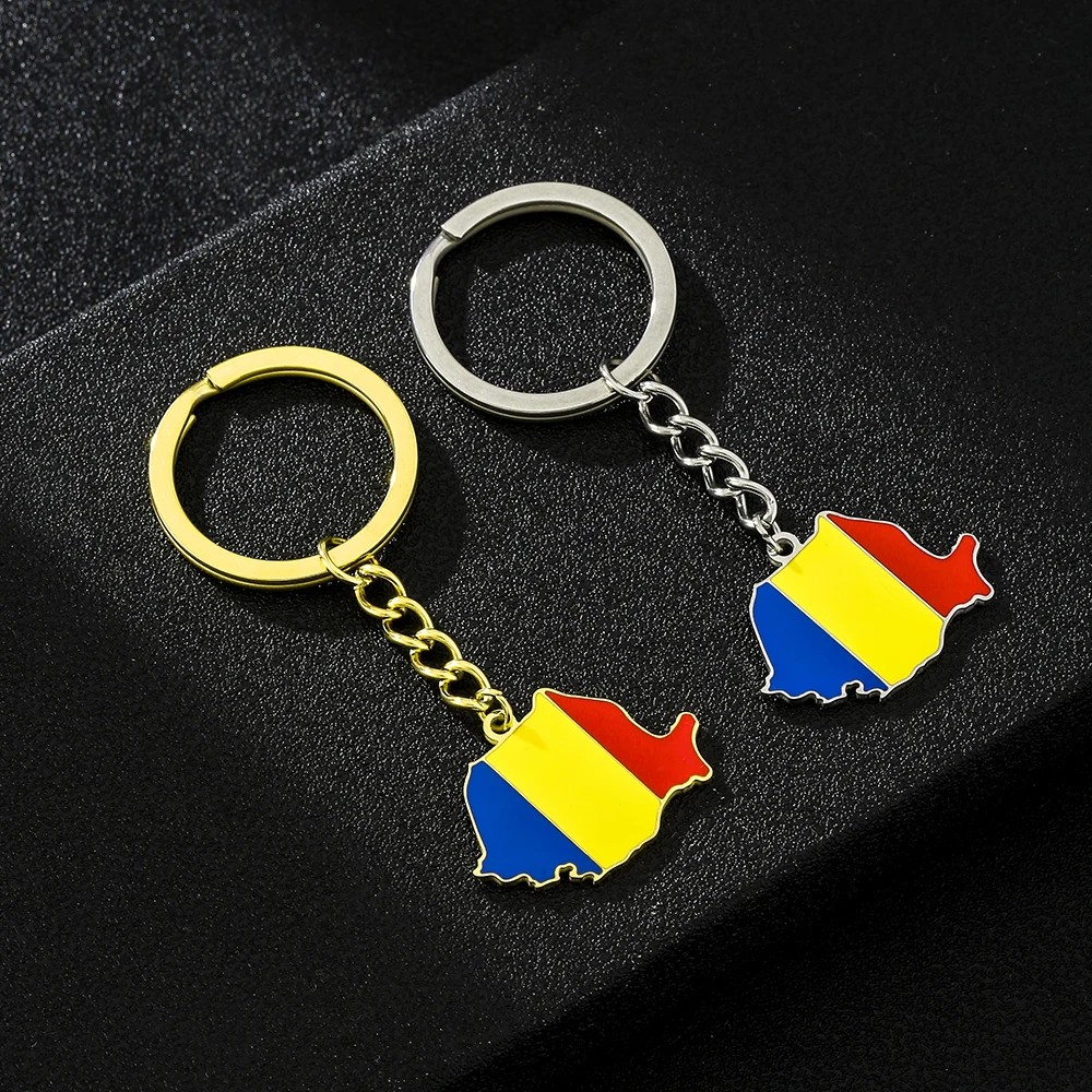 Fashion Romania Map Flag Key Chain Stainless Steel Men Women Key Ring Pendant Jewelry Gift