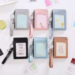 PU Leather Zipper Card Cover Bag ID Tag Bus Pass Card Cover Case Coin Purse Business Card Case with Hand Rope