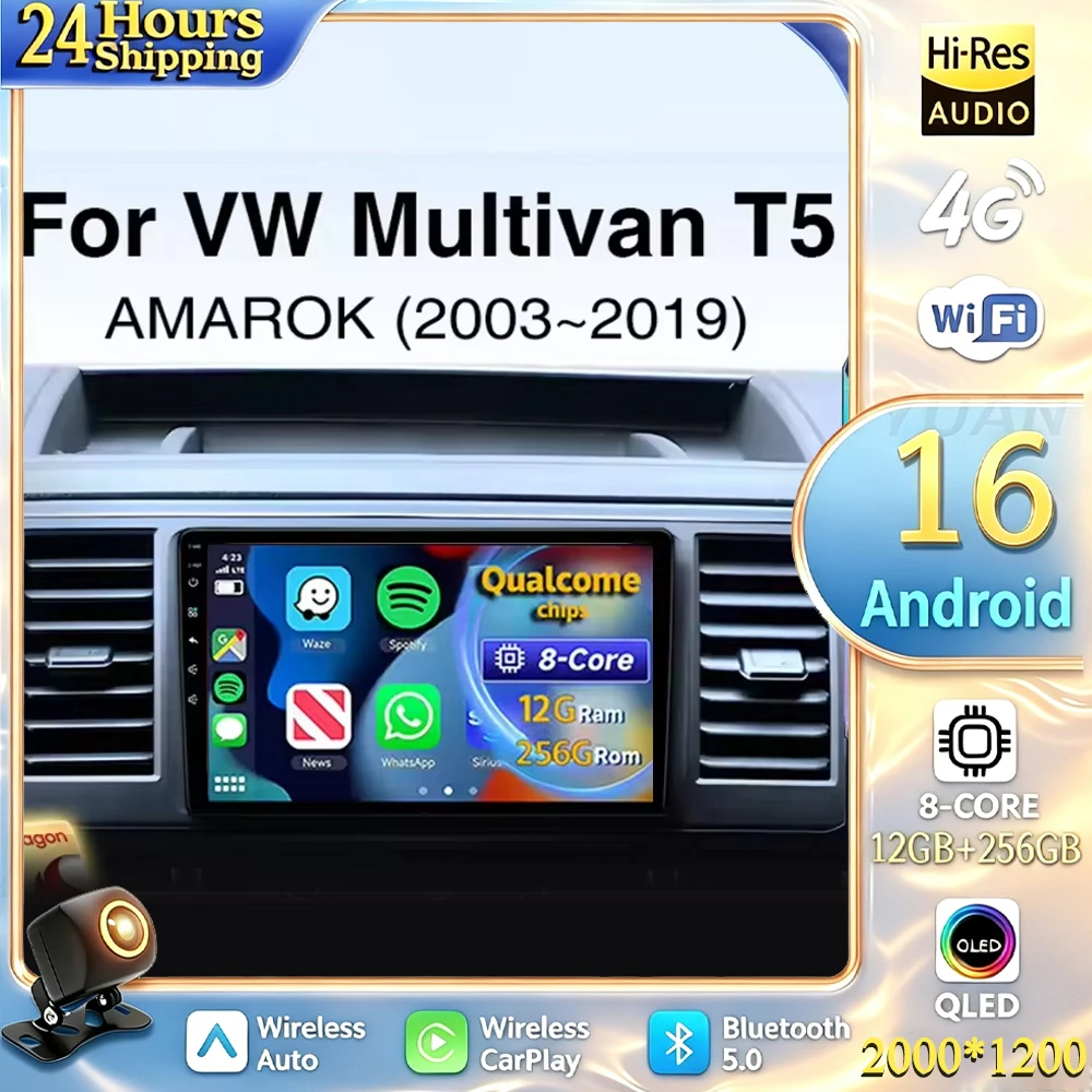 For Volkswagen VW Amarok Multivan T5 Android 16 Car Radio Multimedia Player Android Auto Carplay Head Unit Navigation GPS WIFI D