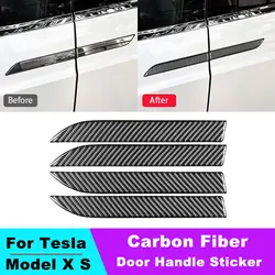 Fit For Tesla Model X 2016-2023 Real Carbon Fiber Car Exterior Door Handle Cover Scratch Protector Trim Sticker Accessory 4 Pcs