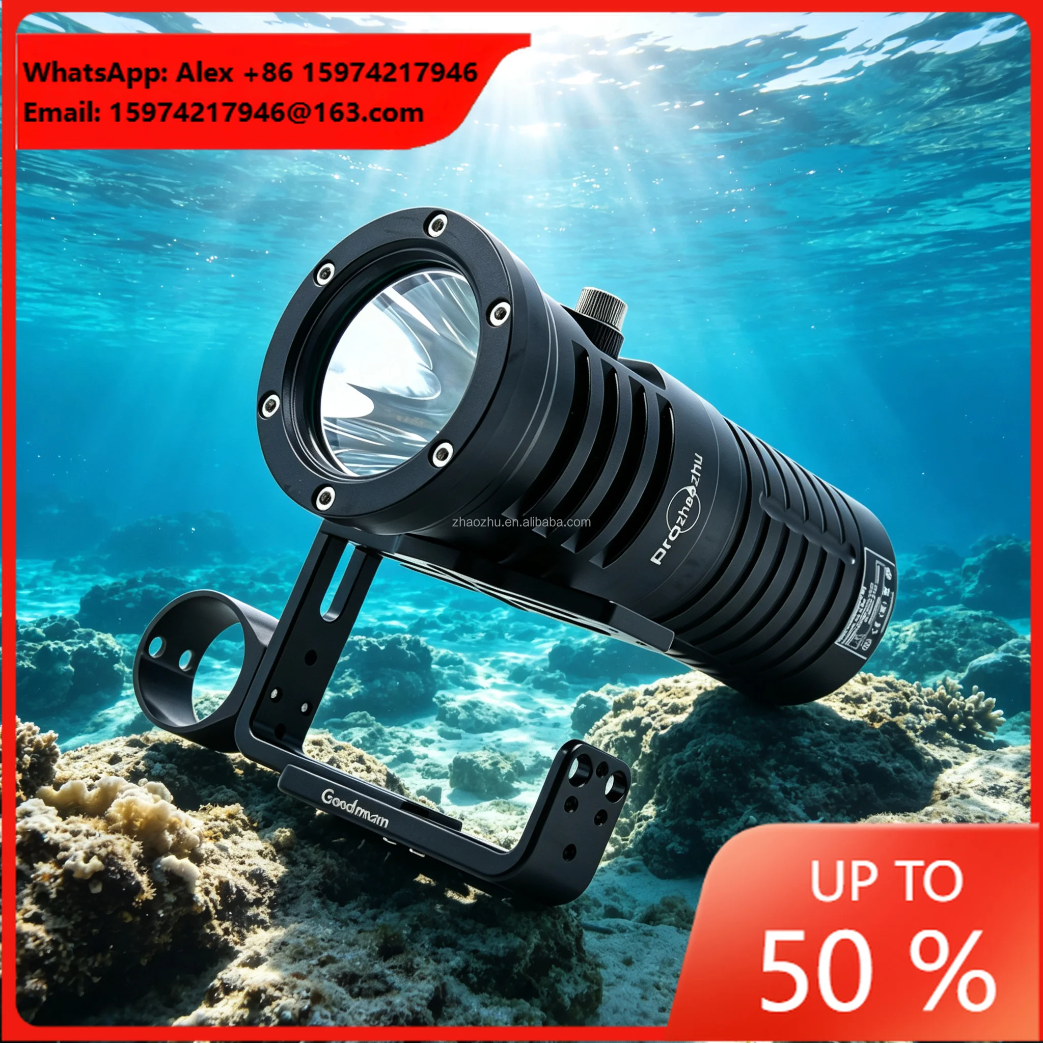 Wholesale PROZHAOZHU D40M SBT90 6000LM Handheld Tech Dive Torch 3-Mode Rechargeable IP68 150M For Technical Diving Cave Wreck