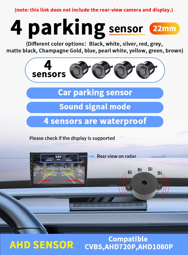 Rückfahrsensor-System mit 4 Wasserdichten Sensoren 22mm AHD/CVBS-Kompatible Anzeige Auto-Sicherheitsradar für Fahrzeuge, LKWs, Vans, Wohnmobile – Detail 1