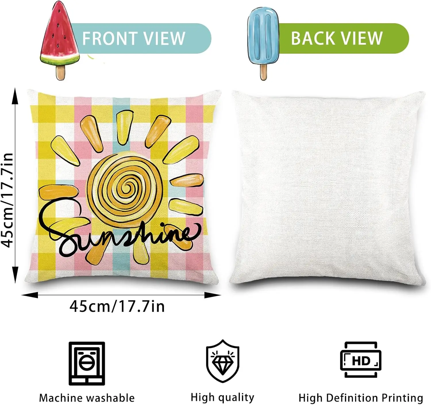 4 Piece Summer Sunshine Happy Throw Pillow Covers Set Boho Picnic Hello Decor Cushion Pillowcase Tropical Beach Polyester Home D